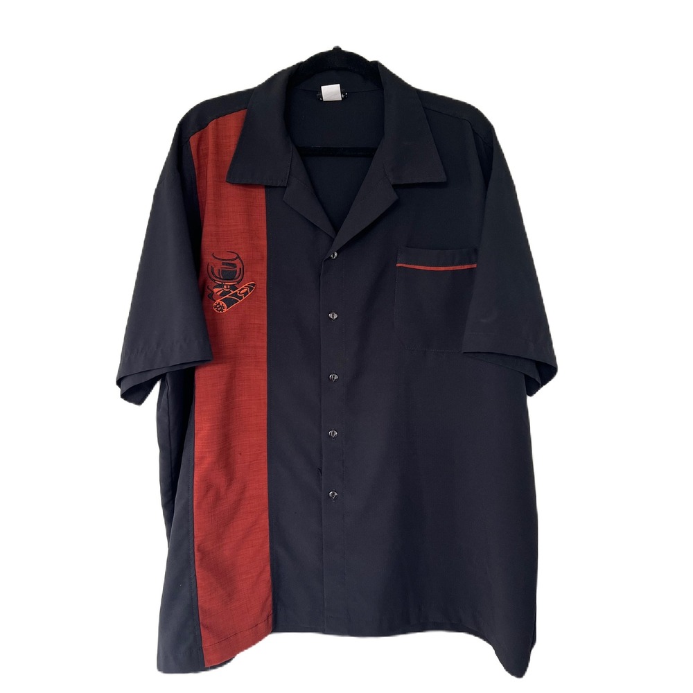 BeRetro Clothing Mens 3XL Bowling Shirt Black Orange Cigar Drink‎ Embroidered